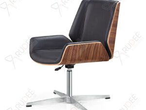 เก้าอี้หนังผู้บริหารหุ้มหนัง โครงลายไม้สีน้ำตาล โครงขาแบบFIXED รุ่นRD-YUX-LE-A002C