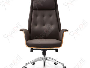 เก้าอี้หนังผู้บริหารหุ้มหนัง โครงลายไม้สีน้ำตาล  รุ่นRD-YUX-LE-006A