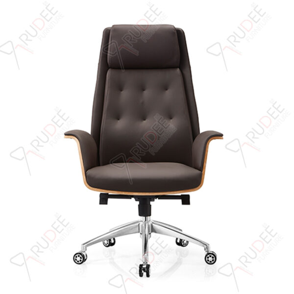 เก้าอี้หนังผู้บริหารหุ้มหนัง โครงลายไม้สีน้ำตาล  รุ่นRD-YUX-LE-006A