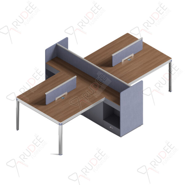 โต๊ะทำงานกลุ่ม4ที่นั่ง ขนาด3.0ม.มีตู้กั้นกลางทรงสูง by Shalott Series