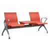 เก้าอี้สาธารณะ เก้าอี้แถว เบาะPU 2ที่นั่ง เพิ่มที่วางของPU สีส้ม