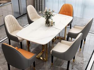โต๊ะทานอาหารหน้าท็อปหิน โครงขาสแตนเลส RD-DINTABLE-RS0002