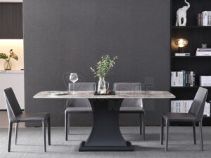 โต๊ะอาหารท็อปหินอ่อน โครงขาสีดำท็อปหินสังเคราะห์