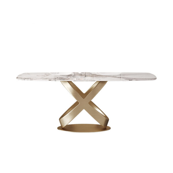 โต๊ะอาหารหินอ่อนสังเคราะห์ โครงขาทรงอินฟินิตี้ สีทอง rd-dinningtable-sq-a21-5A