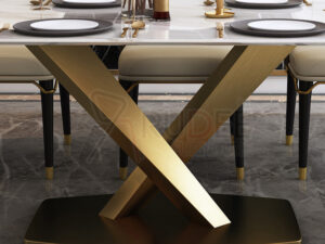โต๊ะอาหารหินอ่อนสังเคราะห์ โครงขาทรงV สแตนเลส สีทอง Rd-Dinningtable-sq-A233A